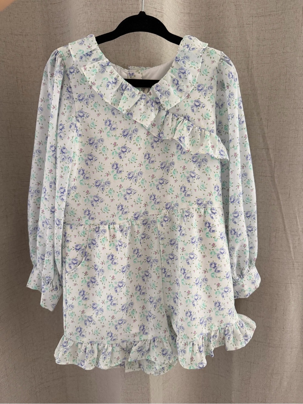 Janie and Jack White Long-Sleeve Floral Ruffle One-Piece